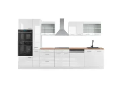 Vicco R-Line Küchenzeile Hochglanz/ 350 cm mit HochschrankAP Eiche ohne E-Geräte< Einbauküchen