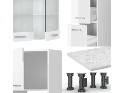 Vicco R-Line Küchenzeile Hochglanz/ 350 cm mit HochschrankAP Eiche ohne E-Geräte< Einbauküchen