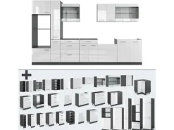 Vicco R-Line Küchenzeile /Anthrazit 350 cm mit HochschrankAP Marmor ohne E-Geräte< Einbauküchen