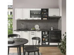 Online Vicco R-Line Küchenzeile Weiß Landhaus/Anthrazit 240 cm AP Eiche ohne E-Geräte Weiß Strukturiert