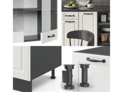 Online Vicco R-Line Küchenzeile Weiß Landhaus/Anthrazit 240 cm AP Eiche ohne E-Geräte Weiß Strukturiert