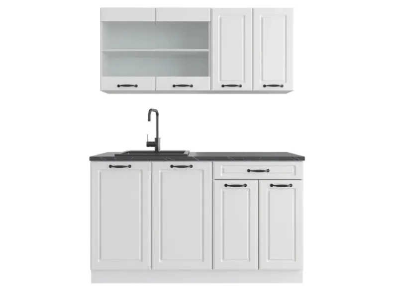 Vicco R-Line Küchenzeile Weiß Landhaus/Weiß 140 cm AP Anthrazit ohne E-Geräte< Einbauküchen
