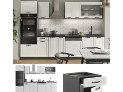 Best Vicco R-Line Küchenzeile Weiß Landhaus/Anthrazit 300 cm mit HochschrankAP Eiche ohne E-Geräte Weiß Strukturiert