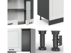 Best Vicco R-Line Küchenzeile Weiß Landhaus/Anthrazit 300 cm mit HochschrankAP Eiche ohne E-Geräte Weiß Strukturiert