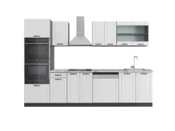 Vicco R-Line Küchenzeile Weiß Landhaus/Anthrazit 300 cm mit HochschrankAP Marmor ohne E-Geräte< Einbauküchen