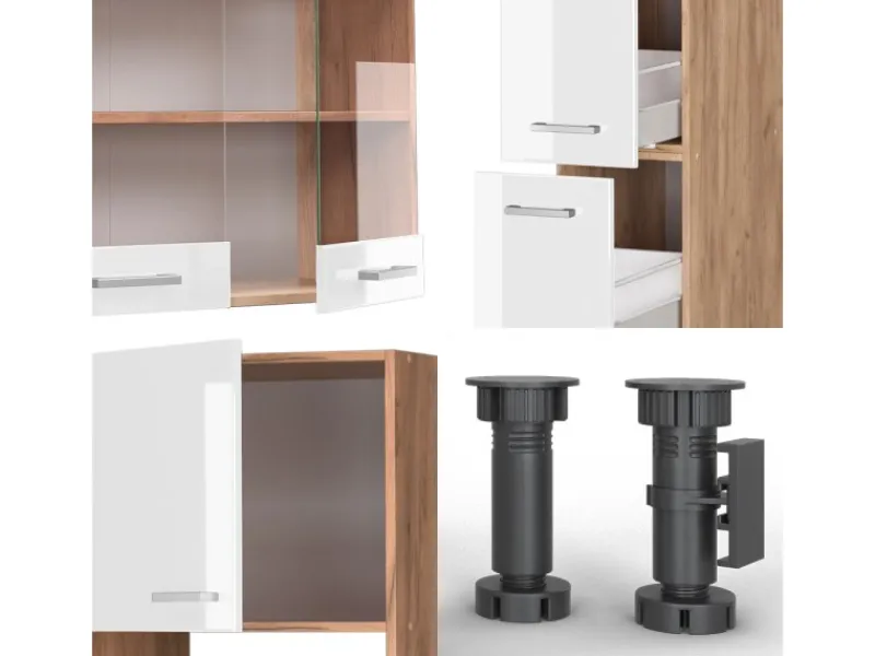 Online Vicco R-Line Küchenzeile Weiß Hochglanz/Goldkraft Eiche 350 cm mit HochschrankAP Eiche ohne E-Geräte Hochglanz Weiß