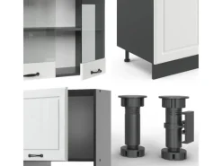 Online Vicco R-Line Küchenzeile Weiß Landhaus/Anthrazit 300 cm mit HochschrankAP Anthrazit ohne E-Geräte Weiß Strukturiert