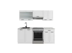 Single-Küchen<Vicco R-Line Küchenzeile Weiß Landhaus/Weiß 200 cm AP Marmor ohne E-Geräte