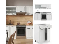 Single-Küchen<Vicco R-Line Küchenzeile Weiß Landhaus/Weiß 200 cm AP Marmor ohne E-Geräte