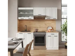 Single-Küchen<Vicco R-Line Küchenzeile Weiß Landhaus/Weiß 200 cm AP Marmor ohne E-Geräte