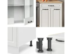 Single-Küchen<Vicco R-Line Küchenzeile Weiß Landhaus/Weiß 200 cm AP Marmor ohne E-Geräte