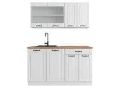 Vicco R-Line Küchenzeile Weiß Landhaus/Weiß 140 cm AP Eiche ohne E-Geräte< Einbauküchen