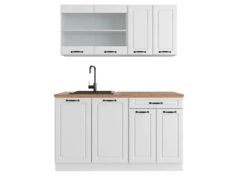 Vicco R-Line Küchenzeile Weiß Landhaus/Weiß 140 cm AP Eiche ohne E-Geräte< Einbauküchen