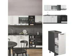 Einbauküchen<Vicco R-Line Küchenzeile Weiß Landhaus/Anthrazit 240 cm ohne Arbeitsplatte ohne E-Geräte