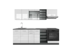 Hot Vicco R-Line Küchenzeile /Anthrazit 240 cm ohne Arbeitsplatte ohne E-Geräte Weiß Hochglanz