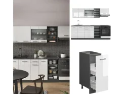 Hot Vicco R-Line Küchenzeile /Anthrazit 240 cm ohne Arbeitsplatte ohne E-Geräte Weiß Hochglanz