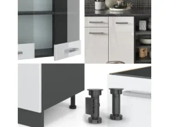 Hot Vicco R-Line Küchenzeile /Anthrazit 240 cm ohne Arbeitsplatte ohne E-Geräte Weiß Hochglanz
