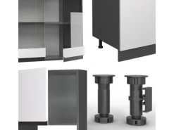 Vicco R-Line Küchenzeile /Anthrazit 300 cm mit HochschrankAP Marmor ohne E-Geräte< Zubehör Für Küchenarmatur