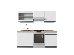 Outlet Vicco R-Line Küchenzeile /Anthrazit 200 cm AP Eiche ohne E-Geräte Weiß