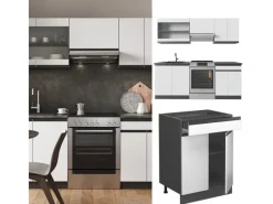 Outlet Vicco R-Line Küchenzeile /Anthrazit 200 cm AP Eiche ohne E-Geräte Weiß