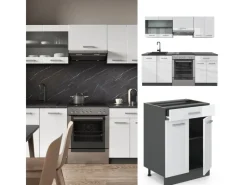 Einbauküchen<Vicco R-Line Küchenzeile /Anthrazit 200 cm ohne Arbeitsplatte ohne E-Geräte