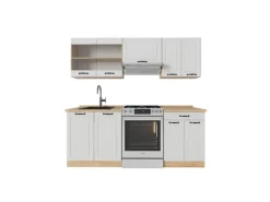Einbauküchen<Vicco R-Line Küchenzeile Weiß Landhaus/Goldkraft Eiche 200 cm ohne Arbeitsplatte ohne E-Geräte