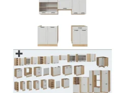 Einbauküchen<Vicco R-Line Küchenzeile Weiß Landhaus/Goldkraft Eiche 200 cm ohne Arbeitsplatte ohne E-Geräte