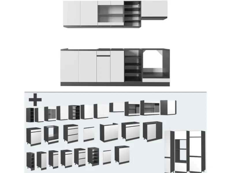 Vicco R-Line Küchenzeile /Anthrazit 240 cm J-Shape ohne E-Geräte< Kücheninseln