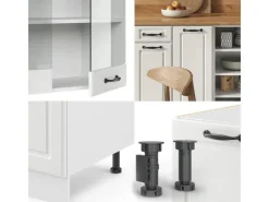 Einbauküchen<Vicco R-Line Küchenzeile Weiß Landhaus/Weiß 240 cm ohne Arbeitsplatte ohne E-Geräte