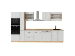 Vicco R-Line Küchenzeile Weiß Landhaus/Goldkraft Eiche 350 cm AP Eiche ohne E-Geräte< Einbauküchen