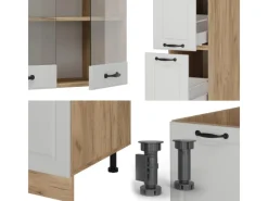 Vicco R-Line Küchenzeile Weiß Landhaus/Goldkraft Eiche 350 cm AP Eiche ohne E-Geräte< Einbauküchen