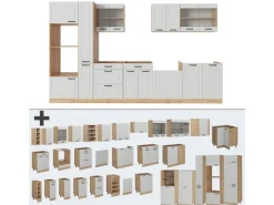 Vicco R-Line Küchenzeile Weiß Landhaus/Goldkraft Eiche 350 cm AP Eiche ohne E-Geräte< Einbauküchen