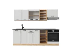 Vicco R-Line Küchenzeile Weiß Landhaus/Goldkraft Eiche 240 cm AP Anthrazit ohne E-Geräte< Einbauküchen