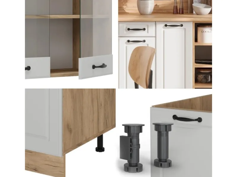 Vicco R-Line Küchenzeile Weiß Landhaus/Goldkraft Eiche 240 cm AP Anthrazit ohne E-Geräte< Einbauküchen