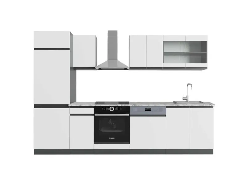 Hot Vicco R-Line Küchenzeile /Anthrazit 300 cm AP Marmor ohne E-Geräte Weiß