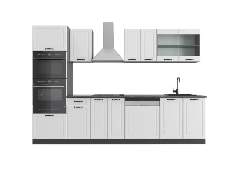 Vicco R-Line Küchenzeile Weiß Landhaus/Anthrazit 300 cm mit Hochschrankohne Arbeitsplatte ohne E-Geräte< Küchenschränke