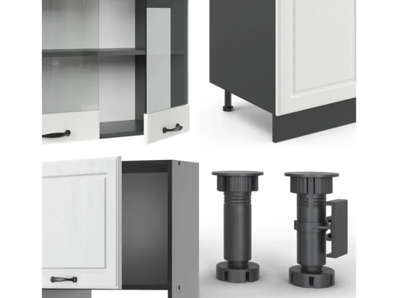 Vicco R-Line Küchenzeile Weiß Landhaus/Anthrazit 300 cm mit Hochschrankohne Arbeitsplatte ohne E-Geräte< Küchenschränke
