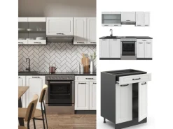 Vicco R-Line Küchenzeile Weiß Landhaus/Anthrazit 200 cm ohne Arbeitsplatte ohne E-Geräte< Einbauküchen