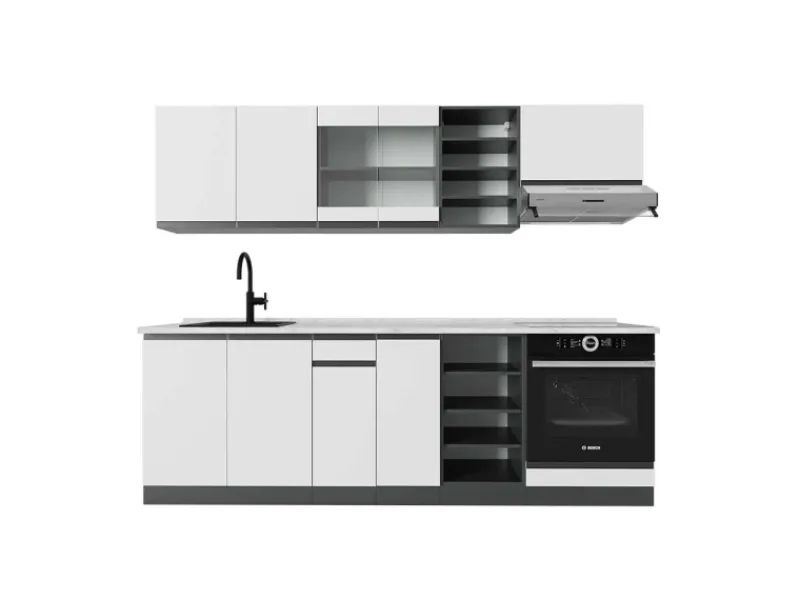 Vicco R-Line Küchenzeile /Anthrazit 240 cm AP Marmor ohne E-Geräte< Einbauküchen