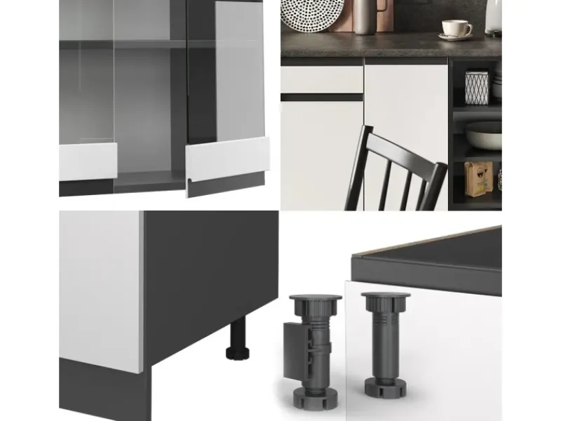 Vicco R-Line Küchenzeile /Anthrazit 240 cm AP Marmor ohne E-Geräte< Einbauküchen