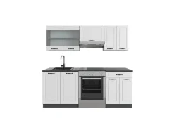 New Vicco R-Line Küchenzeile Weiß Landhaus/Anthrazit 200 cm AP Anthrazit ohne E-Geräte Weiß Strukturiert