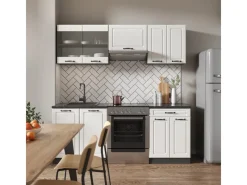 New Vicco R-Line Küchenzeile Weiß Landhaus/Anthrazit 200 cm AP Anthrazit ohne E-Geräte Weiß Strukturiert