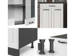 New Vicco R-Line Küchenzeile Weiß Landhaus/Anthrazit 200 cm AP Anthrazit ohne E-Geräte Weiß Strukturiert