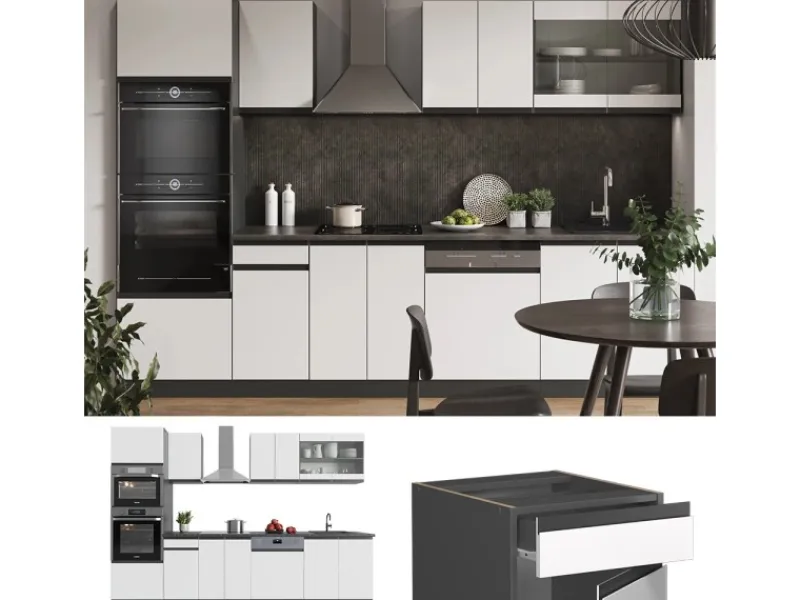 Vicco R-Line Küchenzeile /Anthrazit 300 cm mit HochschrankAP Anthrazit ohne E-Geräte< Einbauküchen