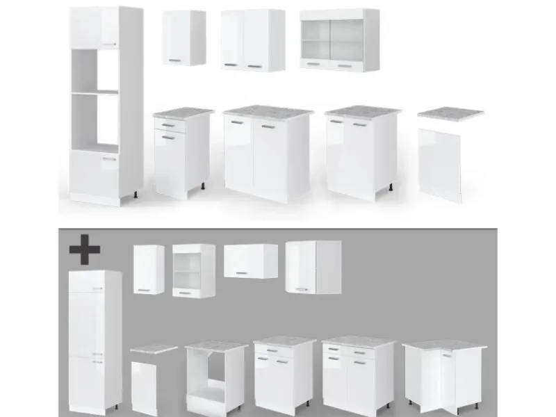 Vicco R-Line Küchenzeile 300 cm mit Hochschrankohne Arbeitsplatte ohne E-Geräte< Kühlschränke
