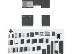 Vicco R-Line Komplettküche Schwarz Beton/Weiß 200 cm ohne Arbeitsplatte ohne E-Geräte< Einbauküchen