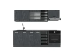 Vicco R-Line Komplettküche Schwarz Beton/Anthrazit 240 cm AP Anthrazit ohne E-Geräte< Einbauküchen