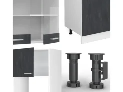 Einbauküchen<Vicco R-Line KomplettKüche Schwarz Beton/Weiß 300 cm AP Anthrazit Opt 2 ohne E-Geräte