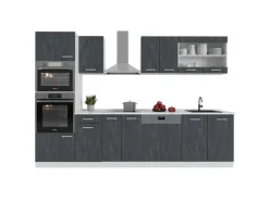 Einbauküchen<Vicco R-Line KomplettKüche Schwarz Beton/Weiß 300 cm AP Anthrazit Opt 2 ohne E-Geräte