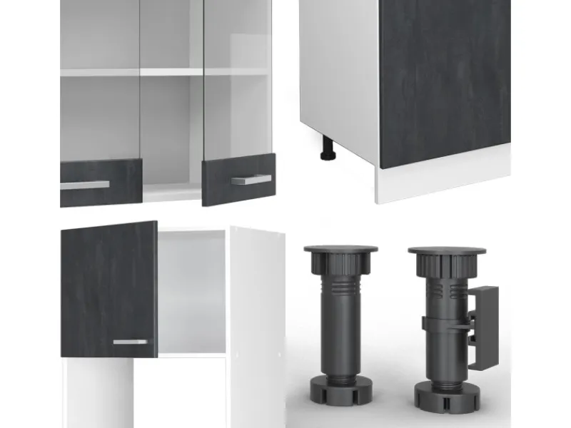 Einbauküchen<Vicco R-Line KomplettKüche Schwarz Beton/Weiß 300 cm AP Eiche Opt 2 ohne E-Geräte